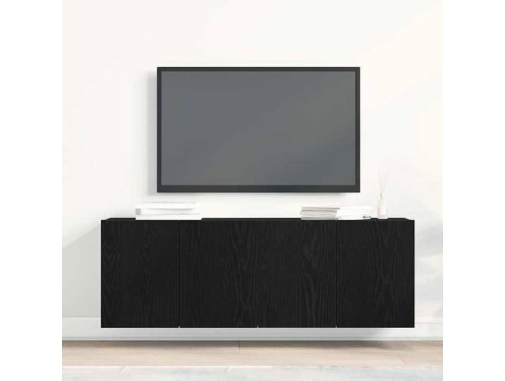 Meuble TV en bois d'ingénierie - - Chêne noir - 120x30x41 cm - 2 pièces - Capacité 60 kg - Fixation murale