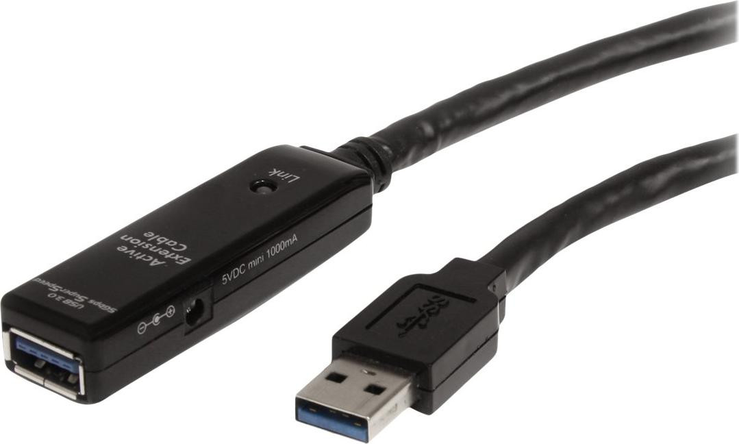 StarTech.com Actieve USB 3.0 verlengkabel, 5 meter, USB Type A naar USB Type A, zwart