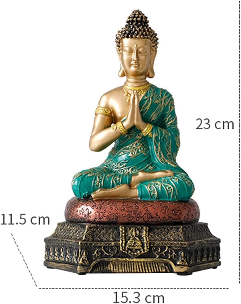 Groen met goud Boeddha beeldje - Zittend Feng Shui ornament voor huisdecoratie