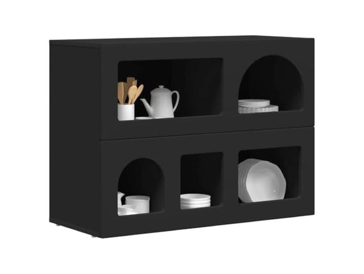 KTHLBRH Sideboard ELST schwarz 80,5 x 35 x 59 cm Holz mehrschichtig Minimalistisches Design, Schiebetüren, 2 Türen, 2 Regale, für Wohnzimmer oder Esszimmer