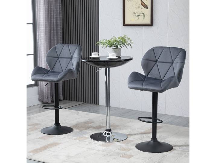 HOMCOM Tabourets Bar Pivotants Velours Gris Réglables Métal (Set de 2)