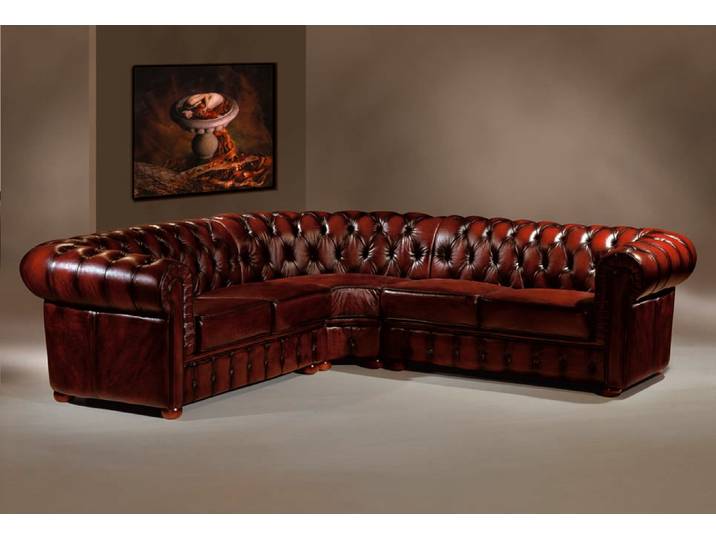 SOFORT LIEFERBAR Chesterfield Ecksofa Aberdeen Ledersofa SONDERPREIS Brush of Red