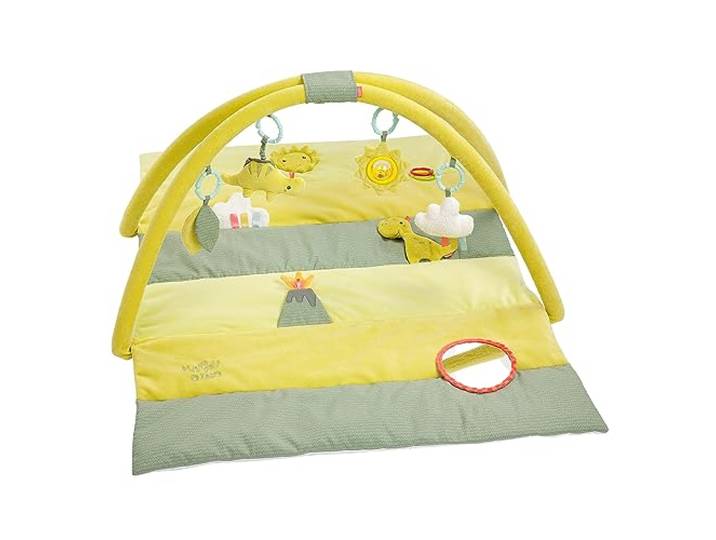 Fehn 051070 3-D-Activity-Decke Happy Dino – Erlebnisdecke mit Spielbogen & abnehmbaren Spielzeugen fördert die frühkindliche Entwicklung im Liegen, Sitzen beim Krabbeln, Grün, 00051070