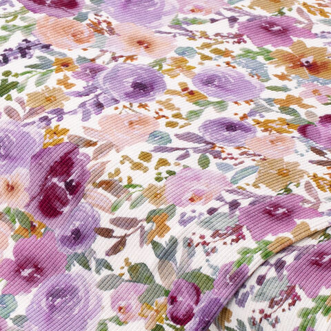 Baumwoll-Rippjersey-Digitaldruck "Blumen", lila-color
