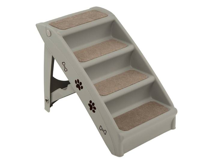 4-staps Beklede Huisdierentrap Kattentrap Hondentrap 4 Trappen Plastic Traphelling met Zacht Vilt voor Honden Katten Grijs