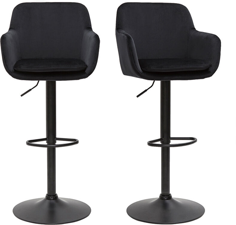 Miliboo Barhocker höhenverstellbar schwarzer Samt und schwarzes Metall (2er-Set) AMIKA