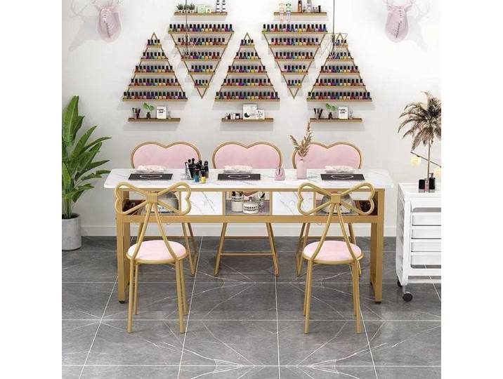 Tabouret de courtoisie avec nœud papillon, chaise de courtoisie rose, coussin en velours, cadre en métal, siège de commode avec dossier papillon, également utilisé