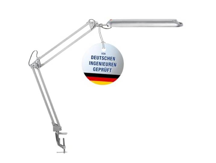 MAUL LED Tischlampe silber MAULatlantic Klemmfuß flexibler Doppelarm