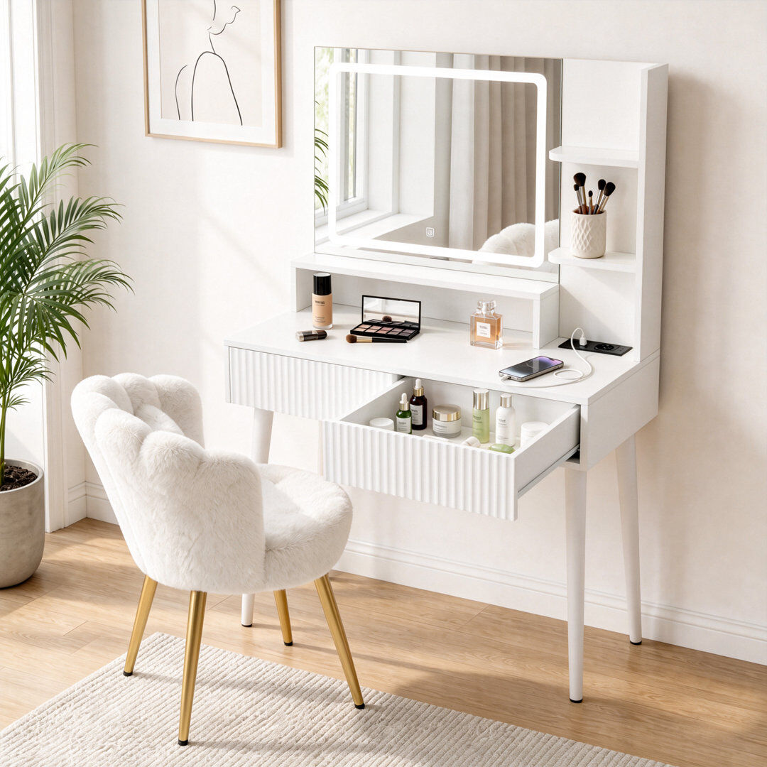 17 Stories Dressing Table White 135cm H X 80cm W X 23.4cm D