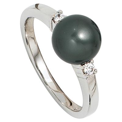 Perlenring JOBO Gr. 50, silber (silber 925), Fingerringe, Damen, 50, Perlen Silber 925 (Sterlingsilber), Perlen, Silber 925 (Sterlingsilber), Perlenring, 925 Silber mit synthetischer Perle und Zirkonia