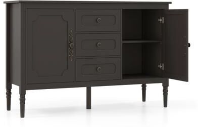 "Costway 47"" Vintage Buffet Cabinet with 3 Drawers 2 Cabinets and Adjustable Shelves for Dining Room-Brown"