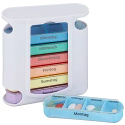 Relaxdays Pillendose 7 Tage 4 Fächer Weiß,Grün,Transparent