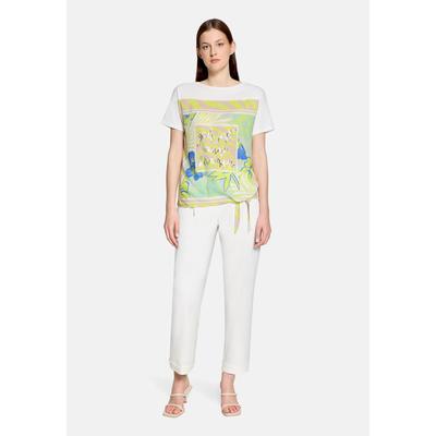 Kurzarmshirt BETTY BARCLAY "Damen mit Schleifenknoten", Damen, Gr. 38, bunt (patch cream, grün), Jersey, Obermaterial: 95% Baumwolle, 05% Elasthan, figurumspielend normal, U-Boot-Ausschnitt, Shirts