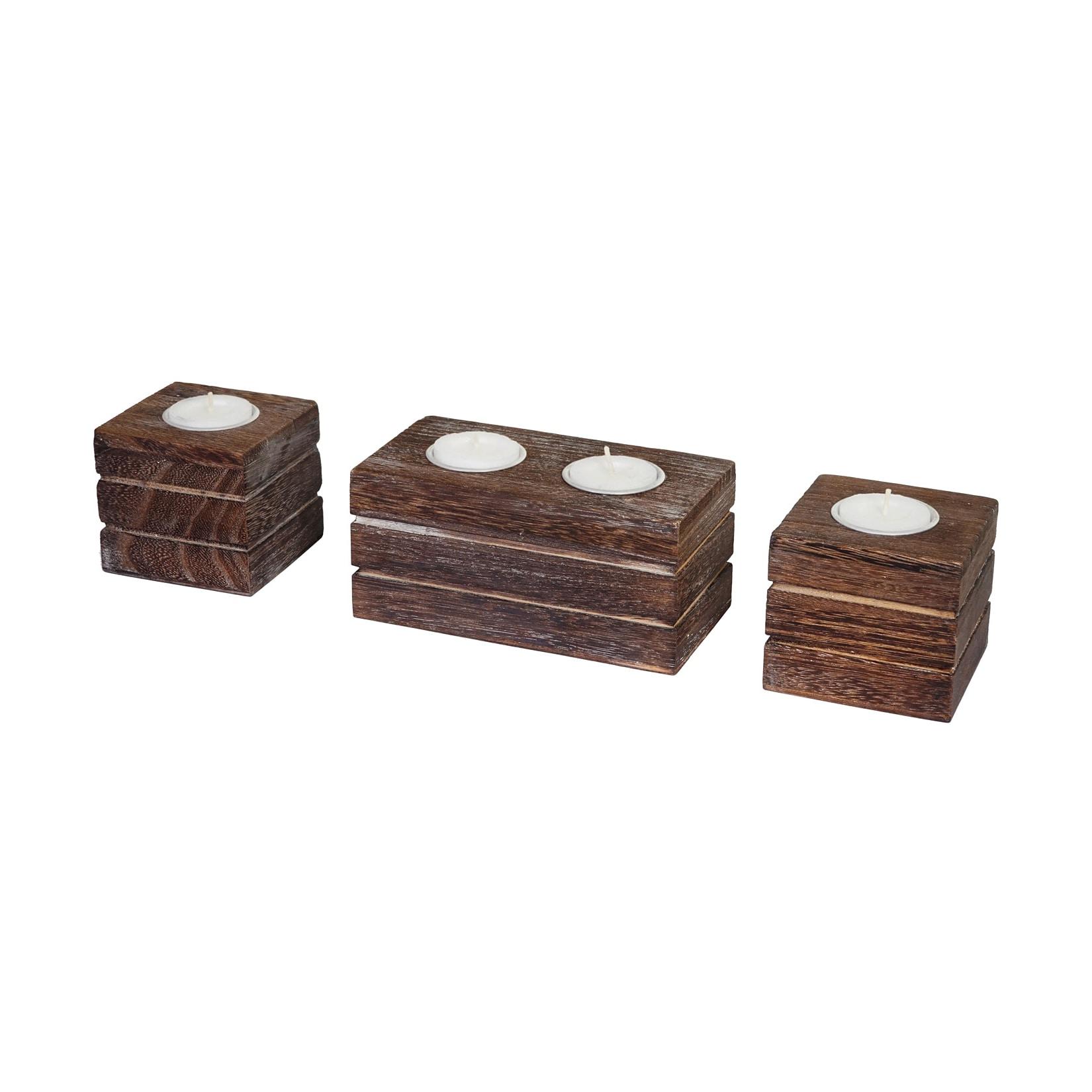 2-1-1 Set Teelichtständer Tolve, Teelichthalter, Shabby-Look Vintage ~ braun