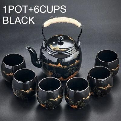 KitchenNation Premium Porcelain Tea Set Handcrafted Ceramic Teapot & Cups, Elegant & Durable set B