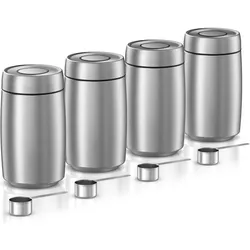 Arendo Vorratsdosen 4er Set 1450 ml Edelstahl, luftdicht, Klickdeckel, inkl. Messlöffel, stapelbar, Vorratsbehälter, Silber