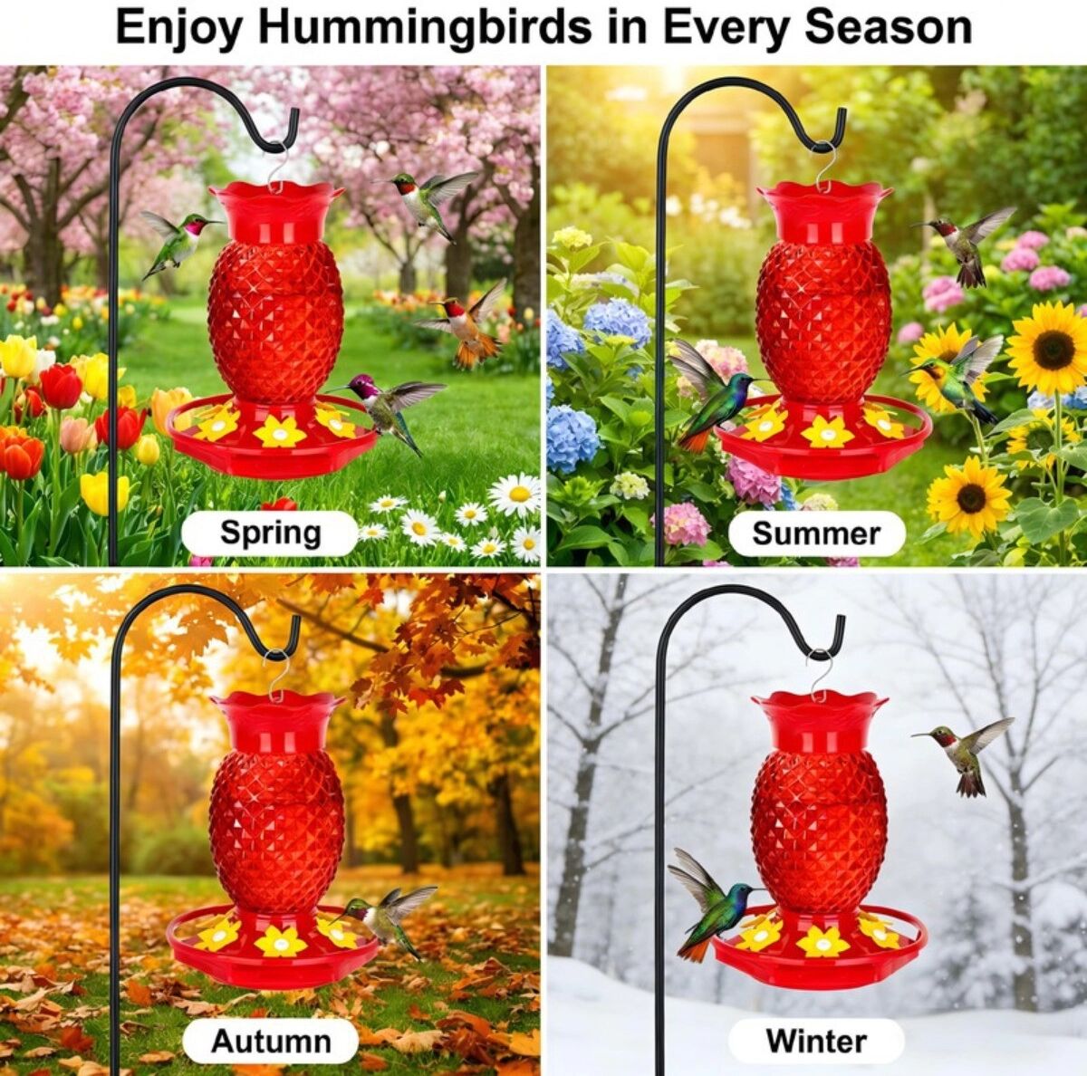 INF Mangeoire suspendue extérieure pour colibris - Plastique motif ananas rouge, mangeoire de jardin toute l'année
