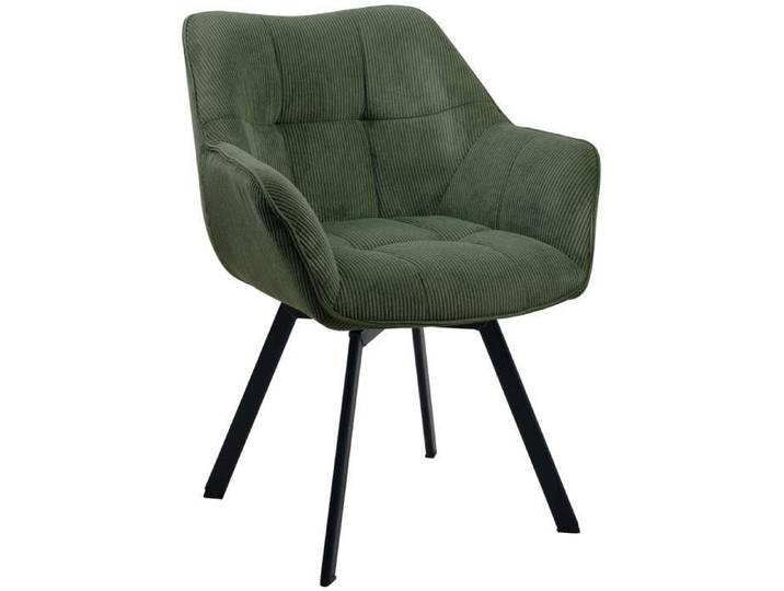 Chaise de salle a manger assise pivotante confortable en velours côtele vert et metal noir 10_0002035