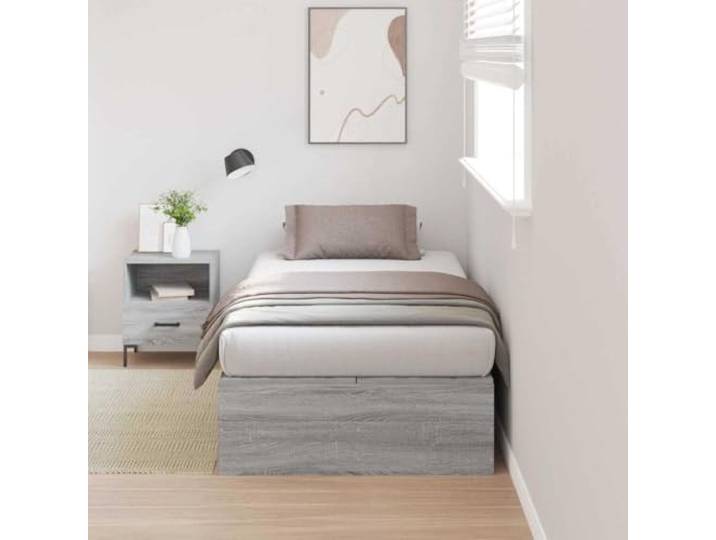 Stauraum Bettgestell aus Massivholz mit verstecktem Stauraum für Aufbewahrungsbettgestell mit Speicher Graues Sonoma 90 x 200 cm Massivholz Bett mit Stauraum Tür Klappbett Lattenrost Stabil
