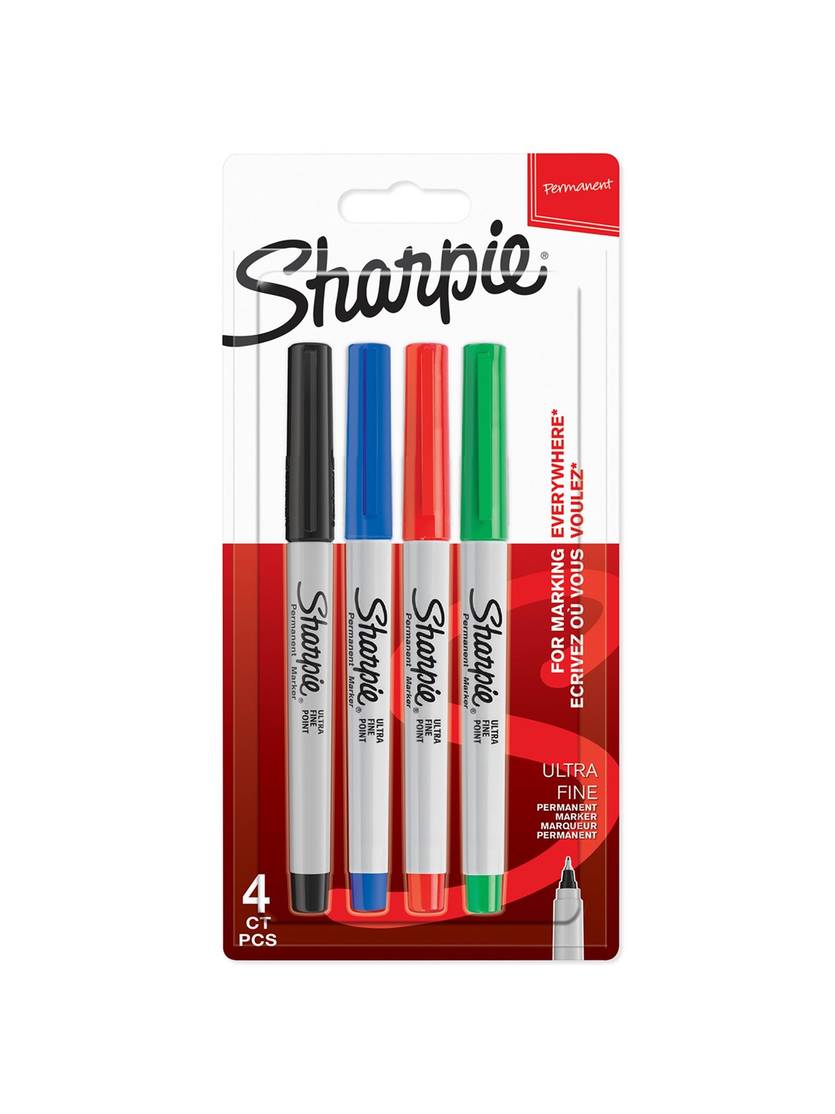 Sharpie Permanent Marker | Marker Stifte mit ultra-feiner Spitze | gemischte Standardfarben | 4 Stück