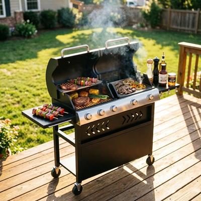 Garvee 5-Burner Propane Gas Griddle Grill Combo, 40,000 BTU Stainless Steel BBQ for Backyard