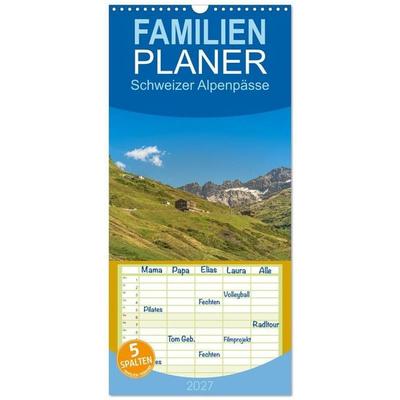 Familienplaner 2027 - Schweizer Alpenpässe mit 5 Spalten (Wandkalender, 21 x 45 cm) CALVENDO