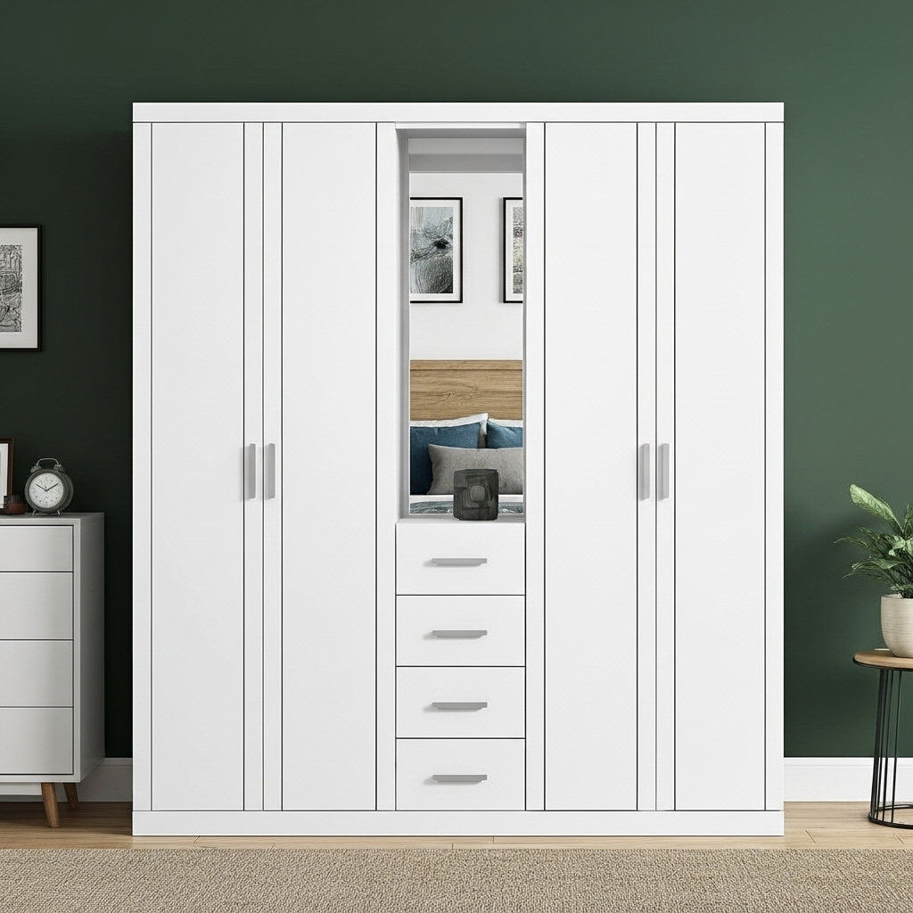 17 Stories Kimberley 4 Door 4 Drawer Combi Fitment Wardrobe White 180cm H X 174.5cm W X 52.7cm D