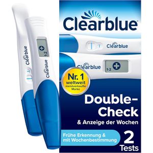 Clearblue Schwangerschaftstest Double Check, 99% zuverlässig, 10 & 25 mIU/ml, mit Wochenbestimmung, Ergebnis 3 min, digital