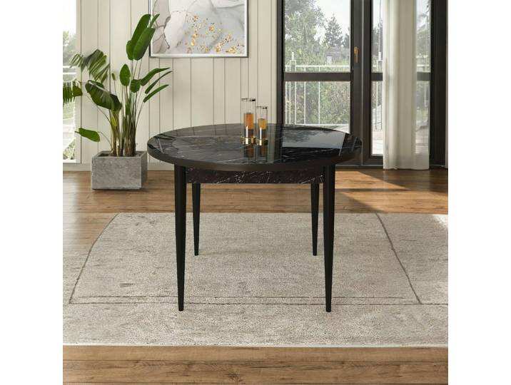 Table de repas ronde style vintage LUNOR - Noir