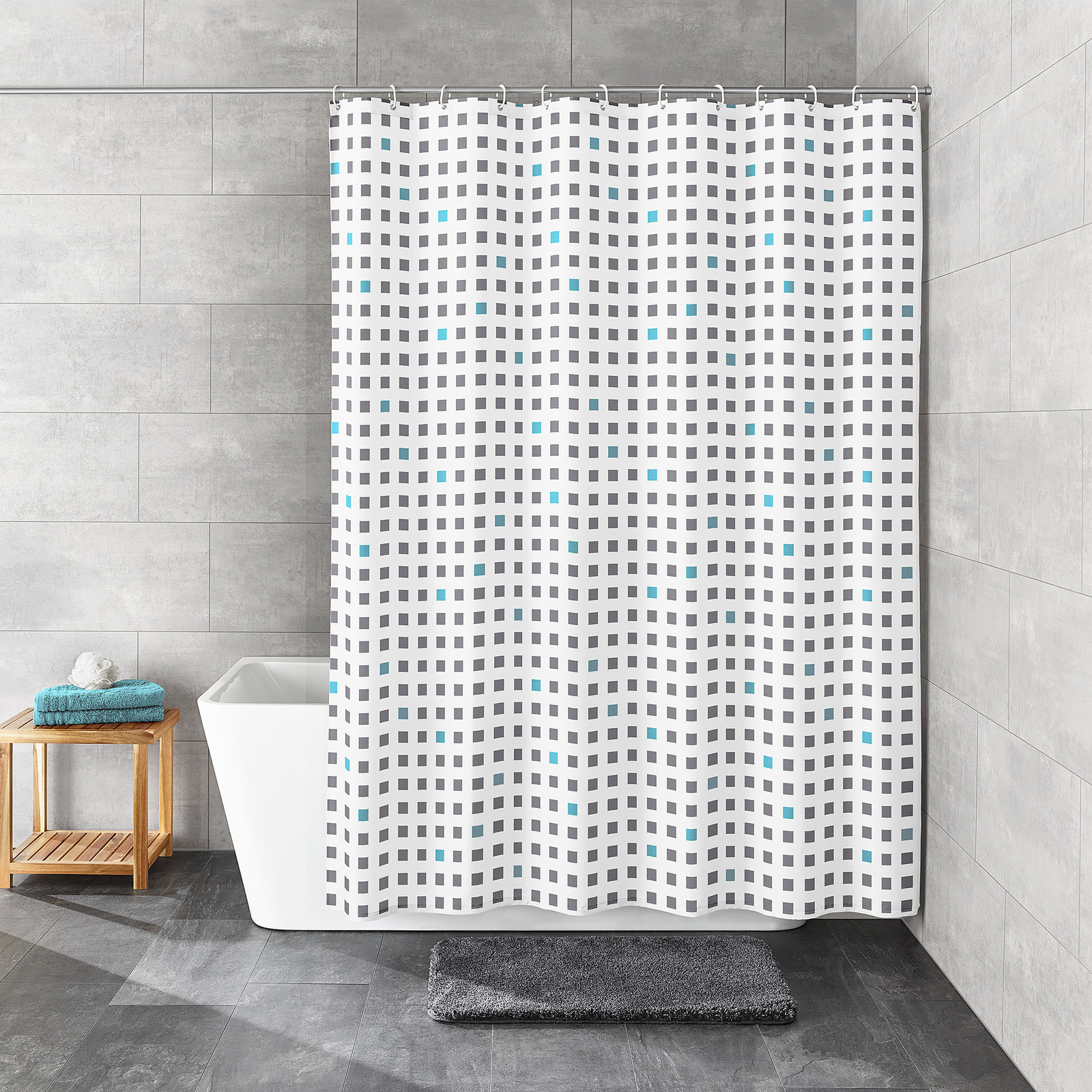 home24 Douchegordijn TXT Casket grijs polyester B: 180 cm, H: 200 cm