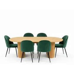 Ebuy24 Kyoto Essgruppe Esstisch 100x210cm Natur, 6 Stühle Velours grün.