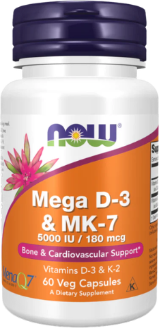 Now Vitamin D3 5000UI + Vitamin MK7 Saúde Óssea e Sistema Imunitário 60caps