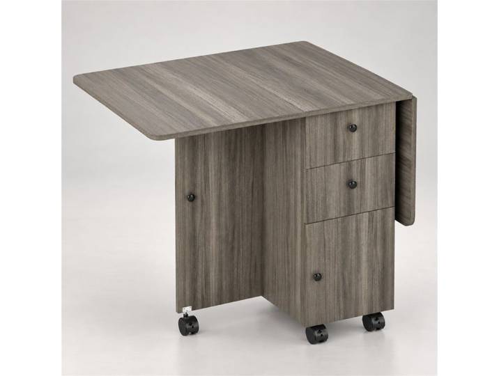 Table à Manger Pliante - Table de Cuisine Grise 2 Plateaux Rabattables 2 Tiroirs 1 Placard - 120 x 60 x 76 5 cm