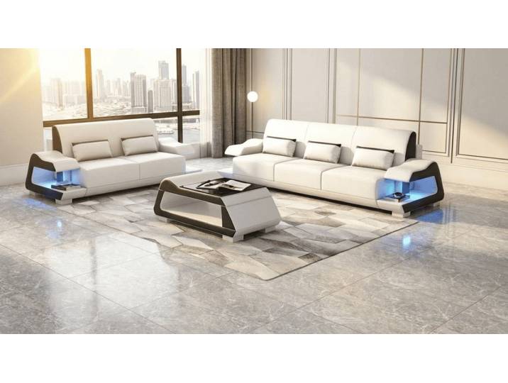 Xlmoebel Polstergarnitur Sofa Set 3+2 Modern Weiß Schwarz Premium LED Luxus Komfort Elegant *, (Sofa Set, 2-tlg., 2-tlg)