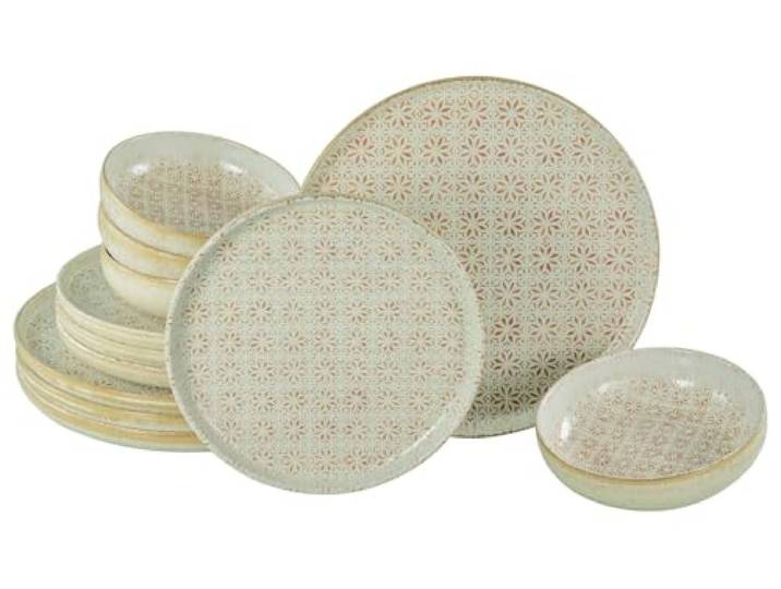 CreaTable\, 24088\, Série Uno Emiliana Rouge\, service de vaisselle 12 pièces\, ensemble d'assiettes en grès\, compatible lave-vaisselle et micro-ondes\, production de qualité.