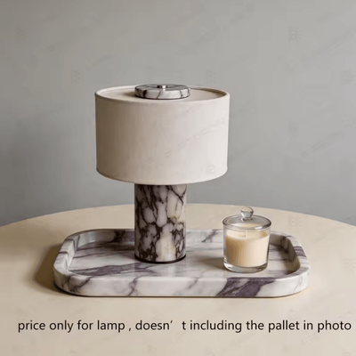 Inspire Curations Modern Marble Table Lamp With Fabric Shade Natural Stone Bedside Light calacatta Viola