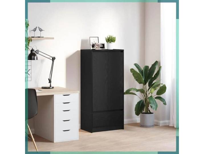 ASHATA Armoire avec tiroir chêne noir 55 5x34x119 5 cm bois ingénierie -FHE861644