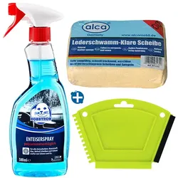 Auto Winterset mit Enteiserspray, Lederschwamm & Eiskratzer praktisches, kleines Winterset für Ihr KfZ