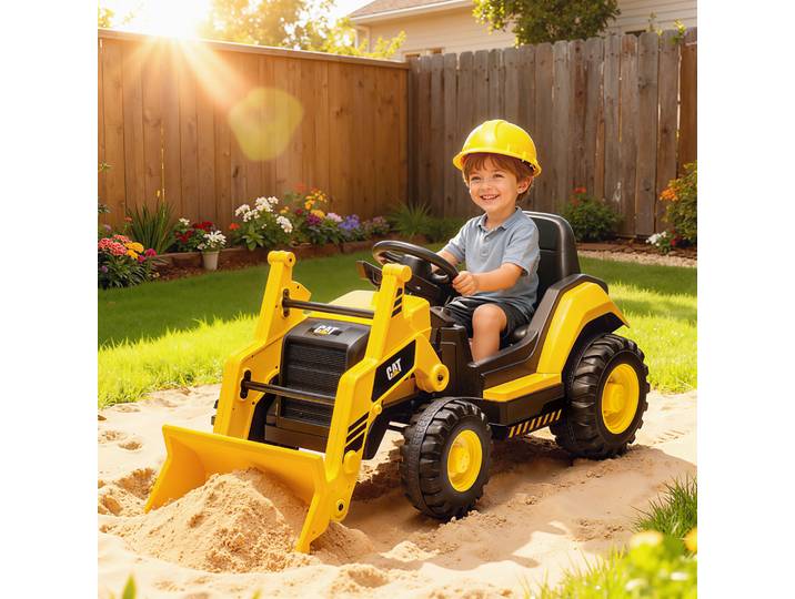 AIYAPLAY Pelleteuse Électrique Enfants 12V Caterpillar Jaune
