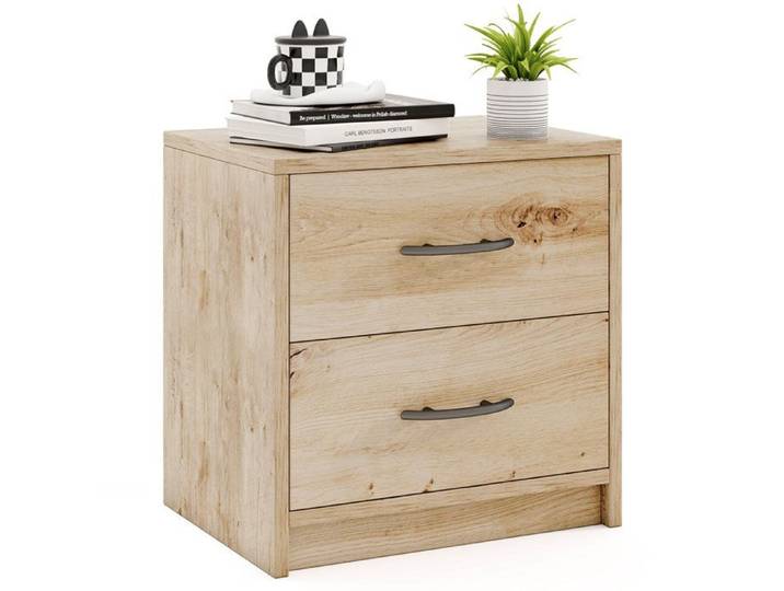 Finition chêne table de chevet 2 tiroirs avec rangement plateau large pour chambre salon bureau