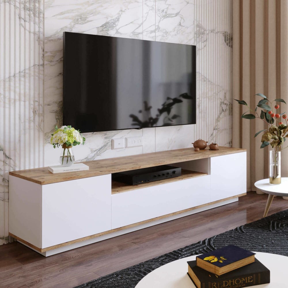 Dmora Meuble tv effet bois beige, blanc 180x45 cm Marron 180x45x45cm