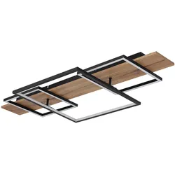 Deckenleuchte Wohnzimmer Holzoptik LED Schlafzimmerlampe Deckenlampe LED mit Holzoptik, Aluminium Metall schwarz, 1x LED 32W 1500Lm warmweiß, LxBxH 95x40x10 cm