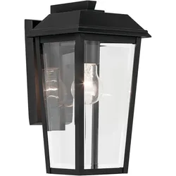 Elstead Lighting Mathus kleine Außen-Wandleuchte E27 330mm Schwarz IP44 mit Facettenglas