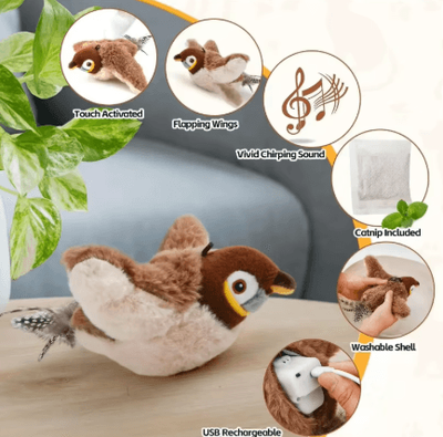 Inspire Picks Rechargeable Interactive Flapping Bird Cat Toy Interactive Cat Toy With Chirping Sounds & Catnip Pocket sparrow