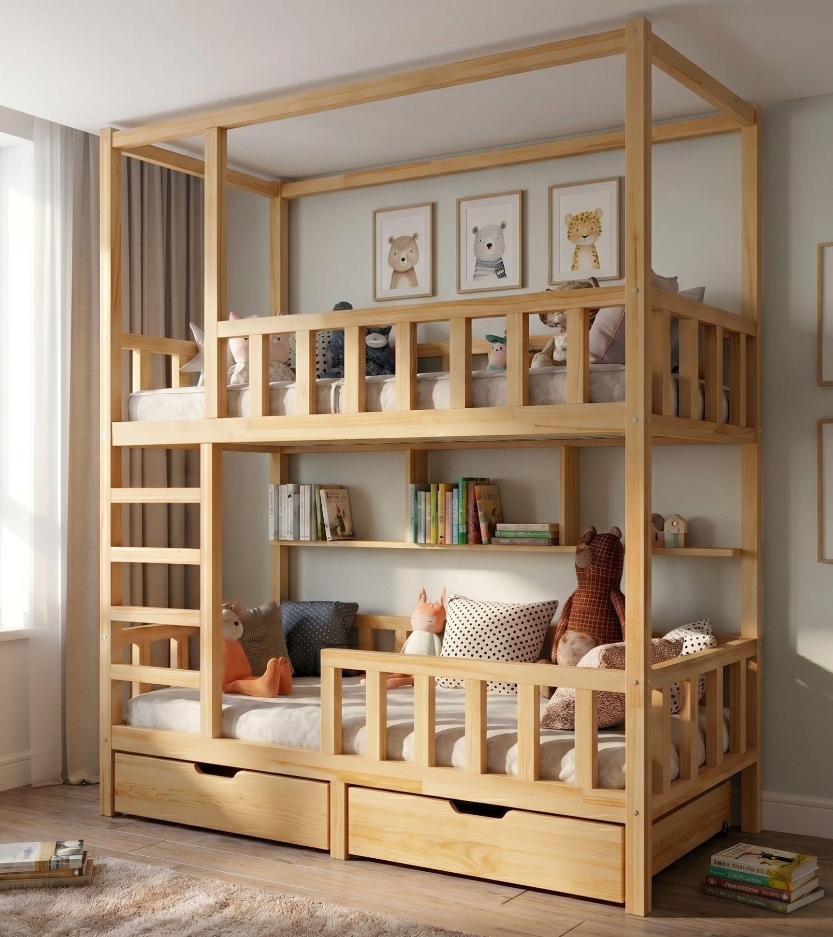 Etagenbett mit Deckenkonstruktion FILIP 180x80 cm - Massivholz Kinderbett deckenhoch