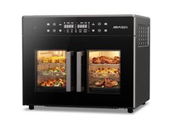AIRMSEN Mini Four Électrique 30L à 2 Portes – Four Posable 10 en 1 Multifonction 2400W Tournebroche 360° pour Déshydrater Cuire