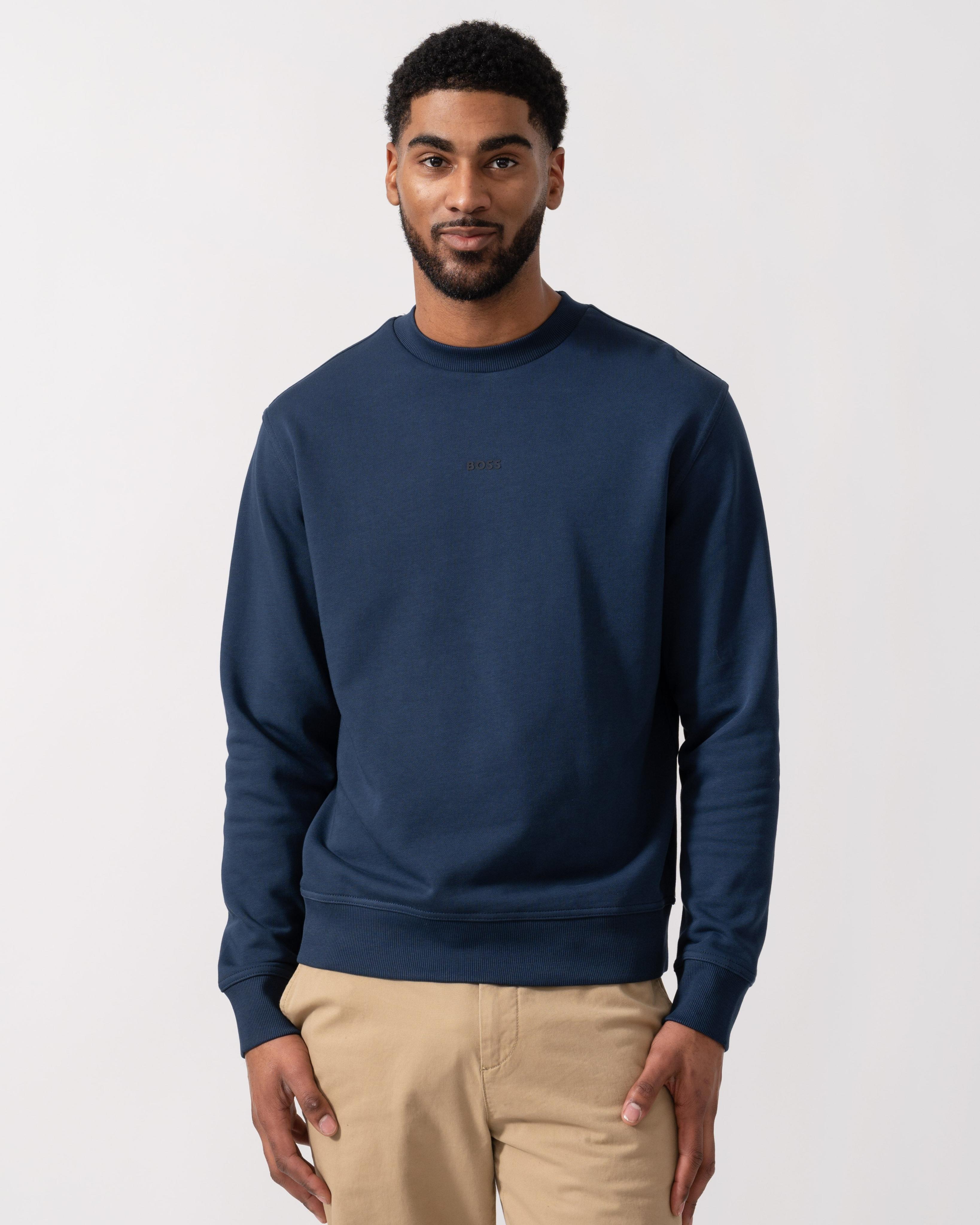 Lässig geschnittenes Langarm-Logo-Detail Sweatshirt in Dunkelblau