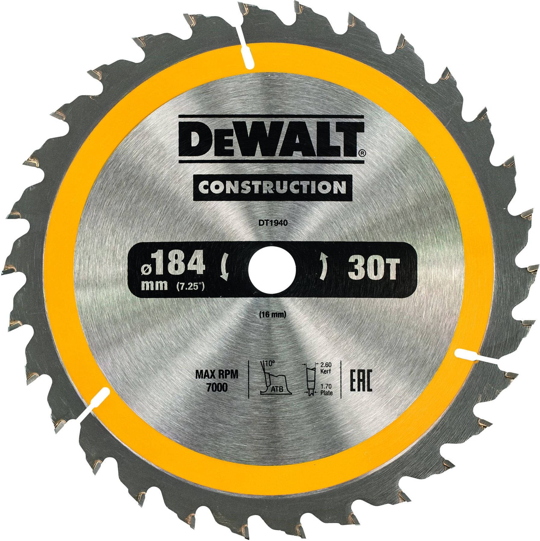 DEWALT Kreissägeblatt Handkreissäge 184/16 mm 30WZ DT1940-QZ)