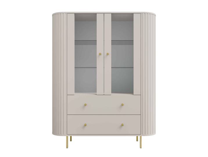 Masseno Vitrinenschrank BOLLA 155 x 123 cm Modern Wohnzimmer Vitrine mit Tür Beige