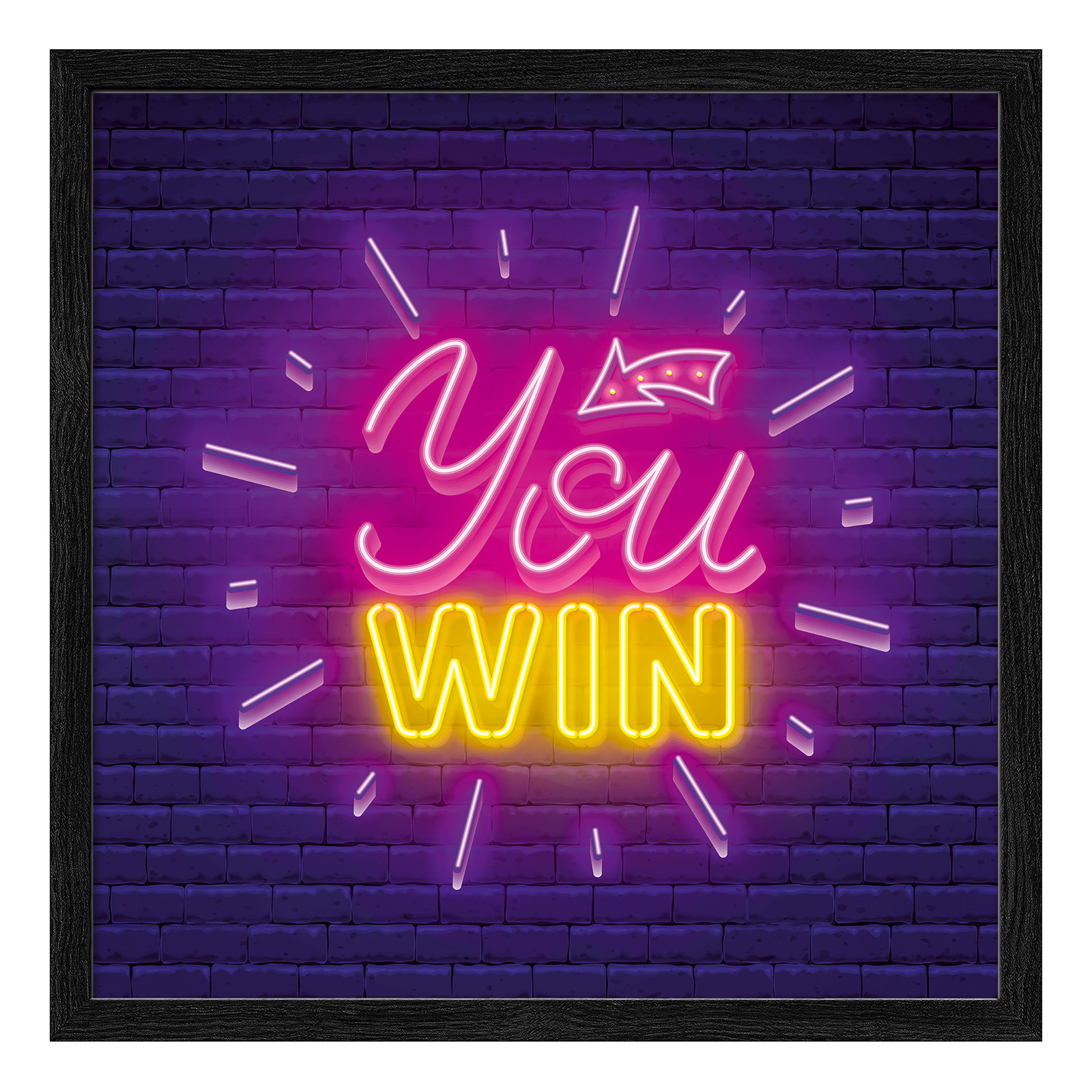home24 You Win houten afbeelding floatglas, geel/violet/roze, 33 x 33 x 1 cm